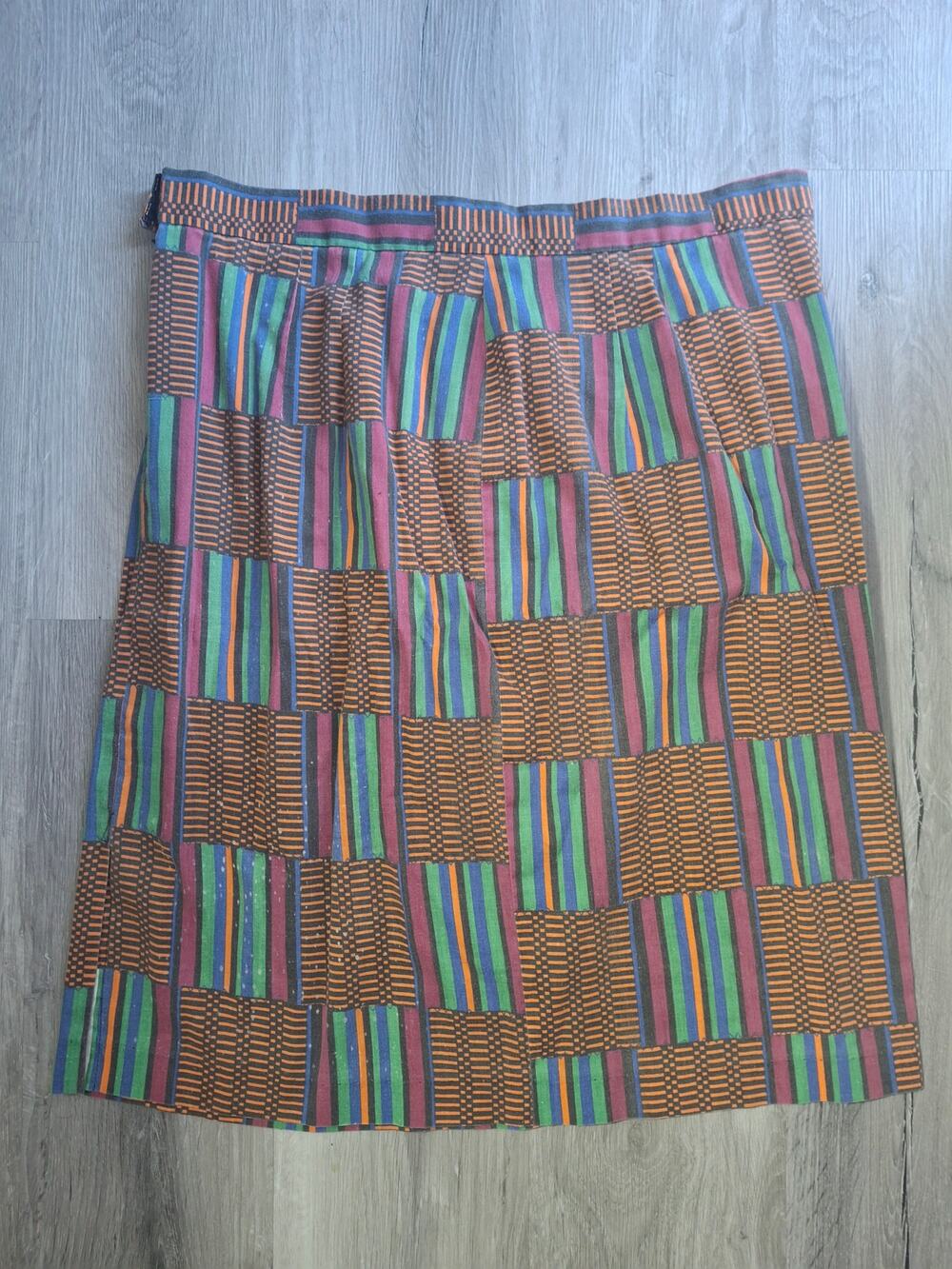 Multicolor African Patterned Patchwork A-Line Skirt, Womens, XL